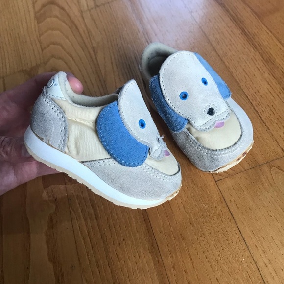 Vintage baby zoo shoes baby puppy dog sneakers tan blue yellow boys size 1 - Picture 3 of 13
